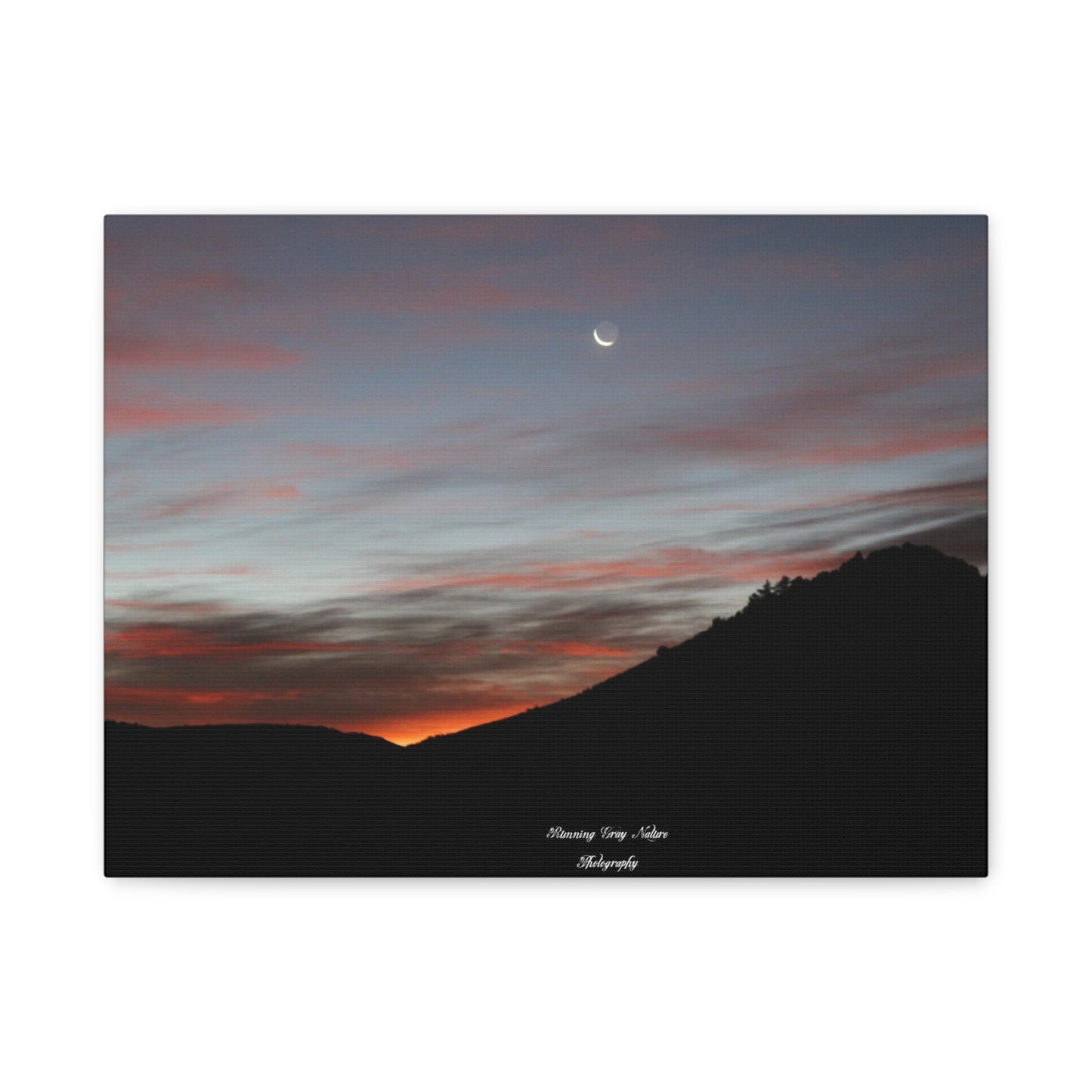 Christmas Tree Hill with the Sunrise and the Moon Canvas Matte Prints, Stretched, 1.25"