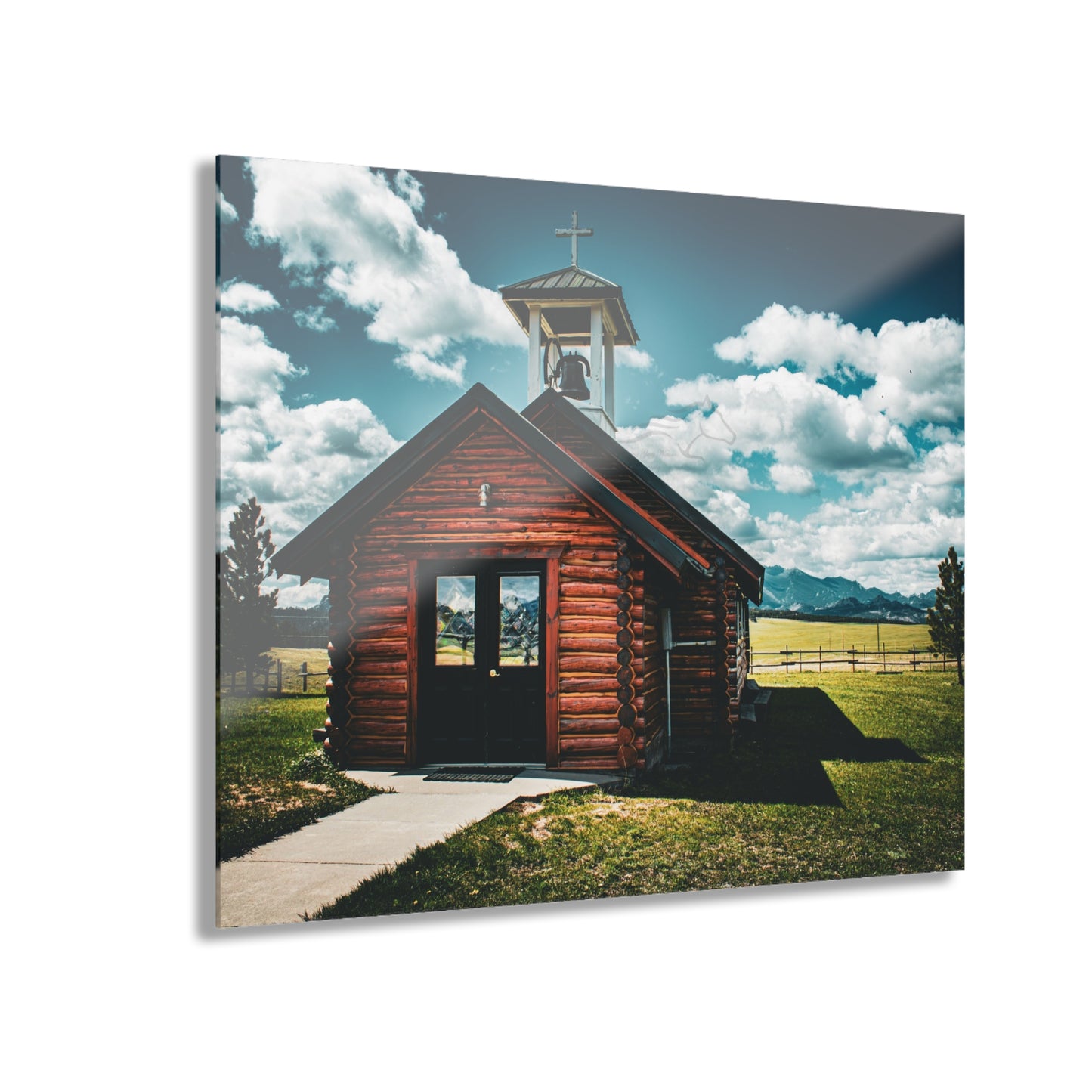 Rustic Mountain View Church Acrylic