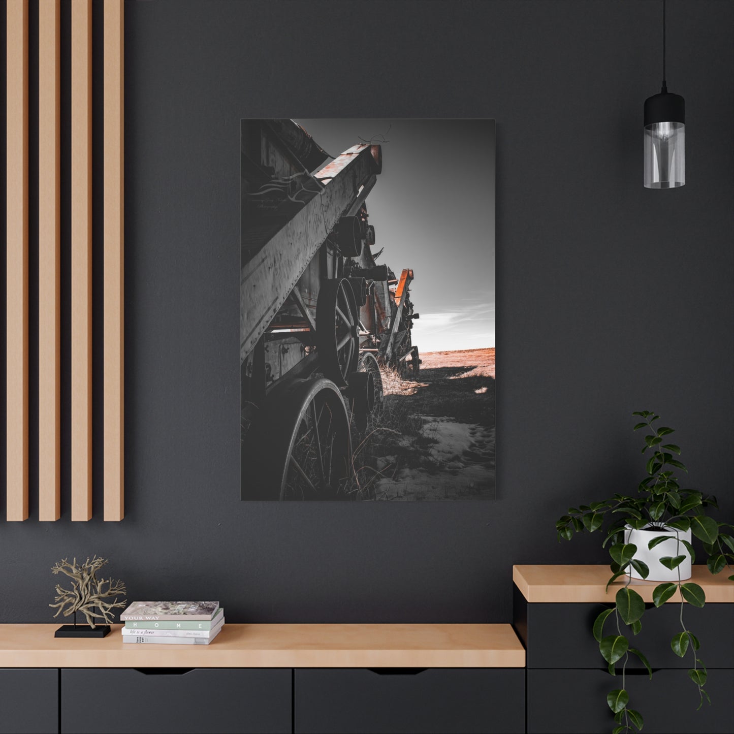 Black and Rusty Farm Equipment Canvas