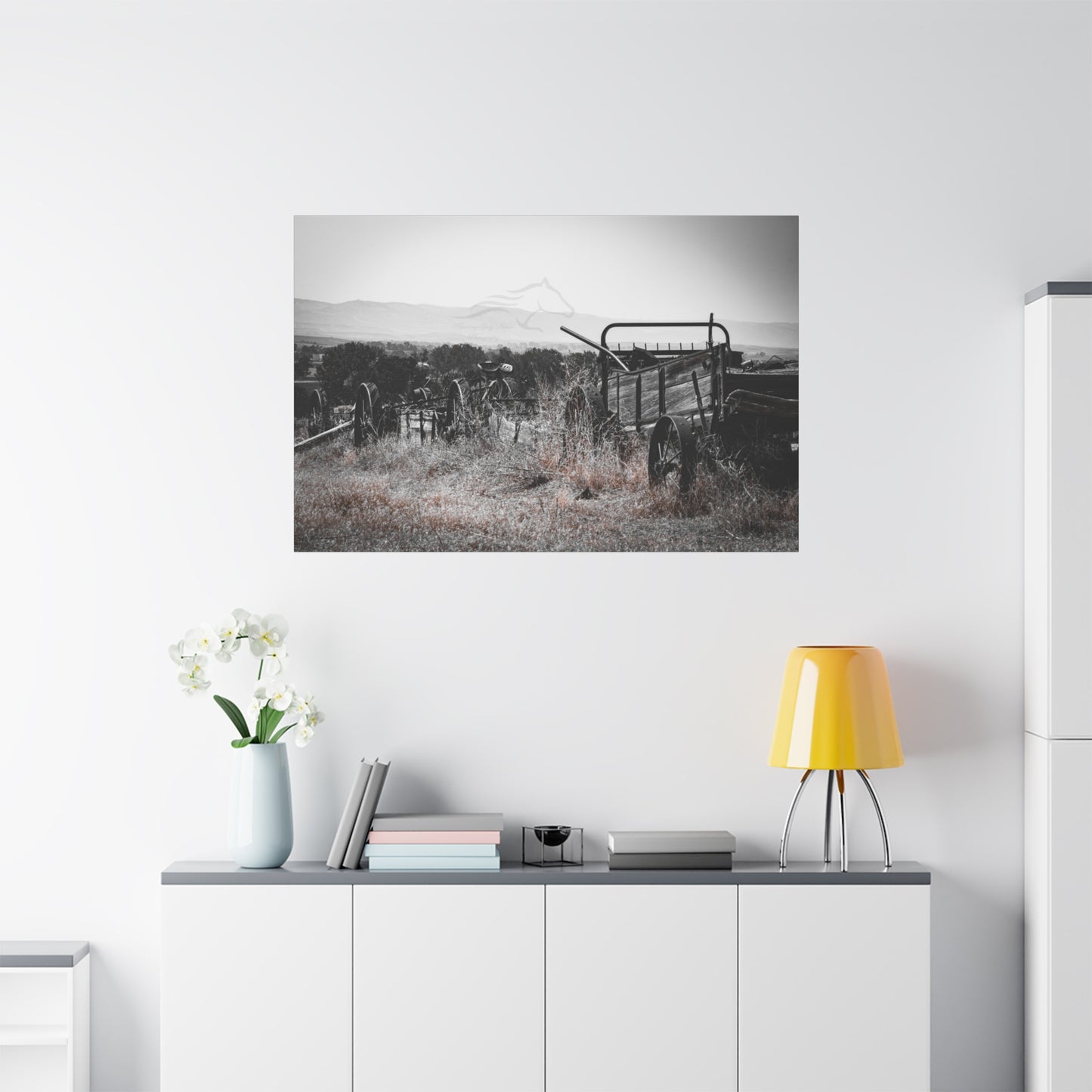 Rustic Black and White Wagon Canvas