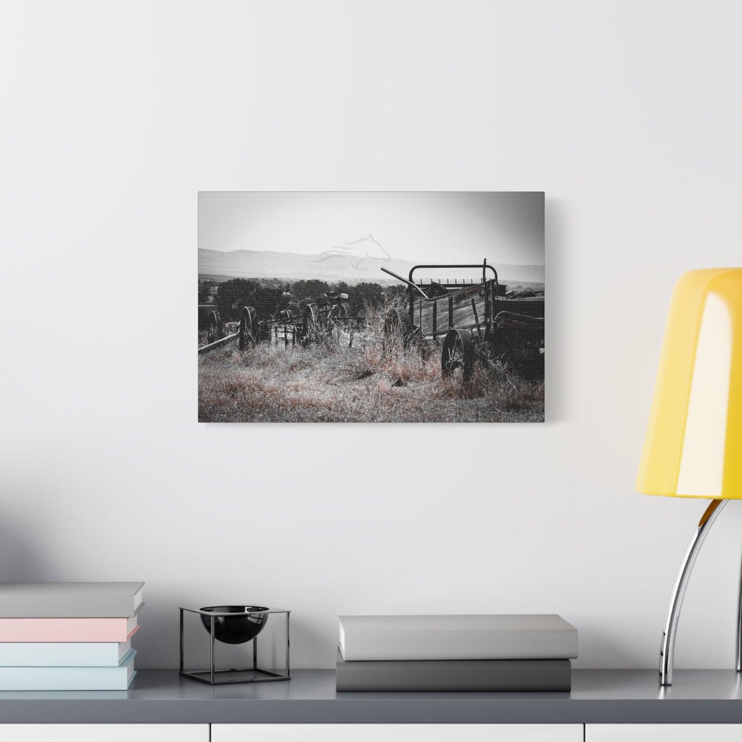 Rustic Black and White Wagon Canvas