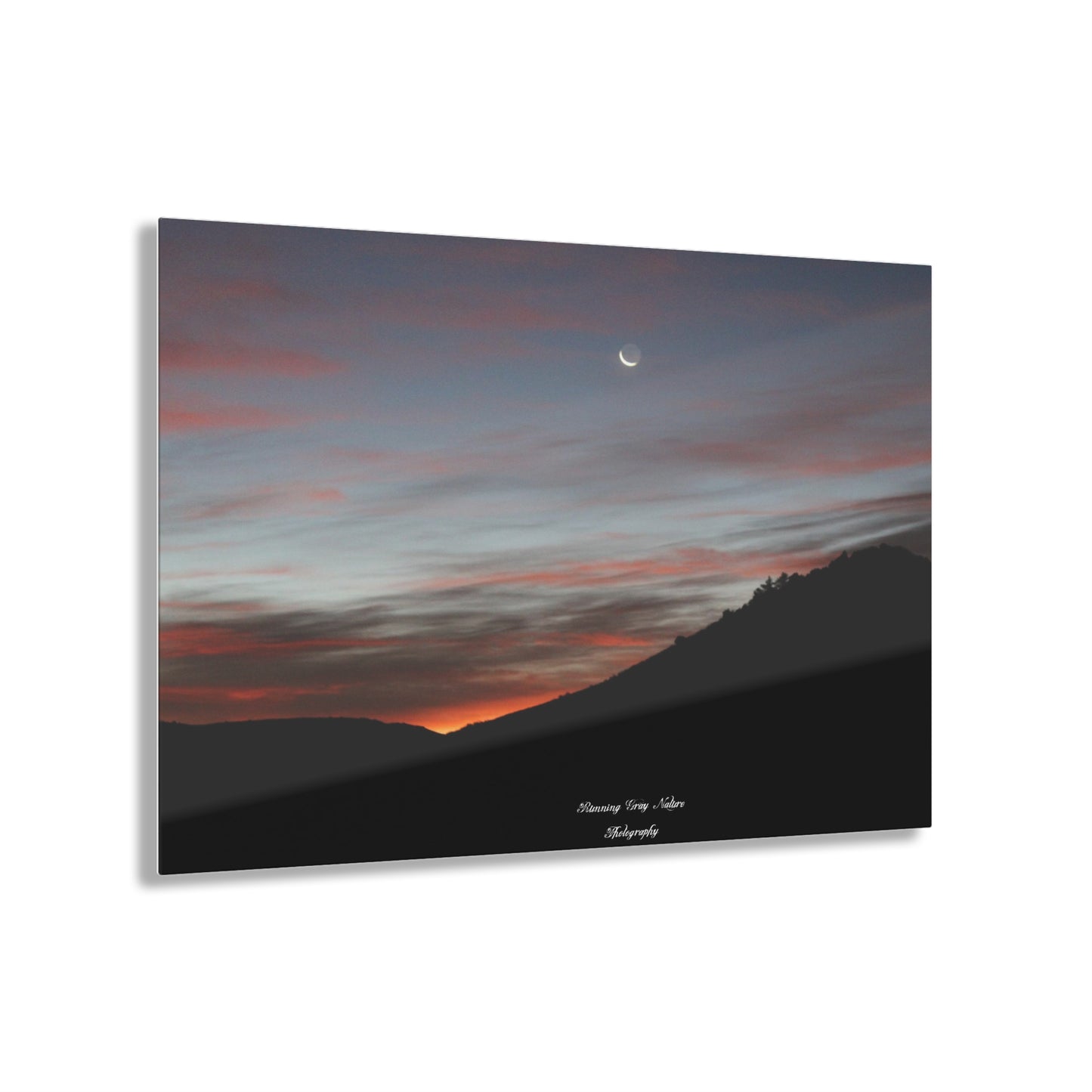 Christmas Tree Hill with the Sunrise and the Moon Acrylic Prints