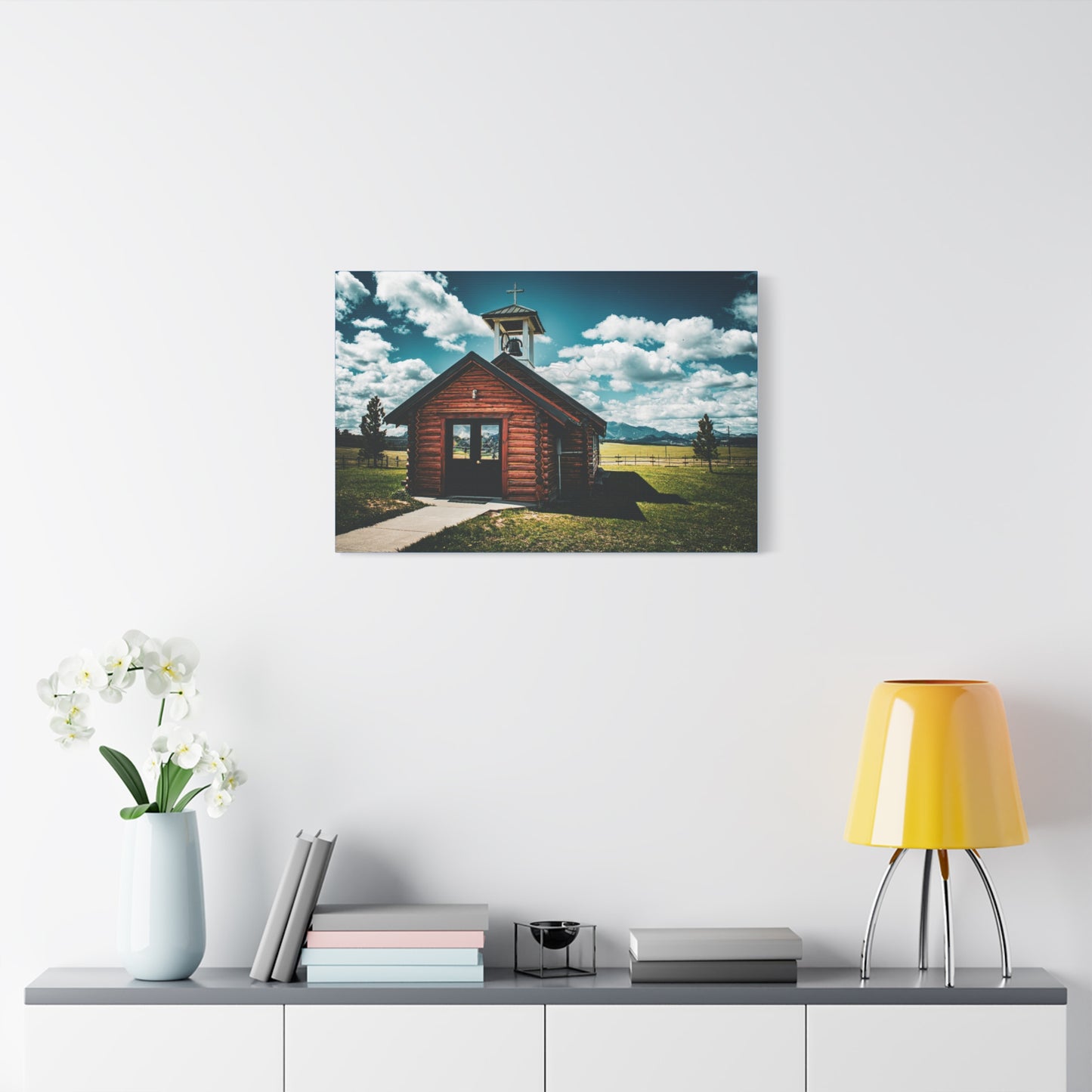 Rustic Mountain View Church Canvas