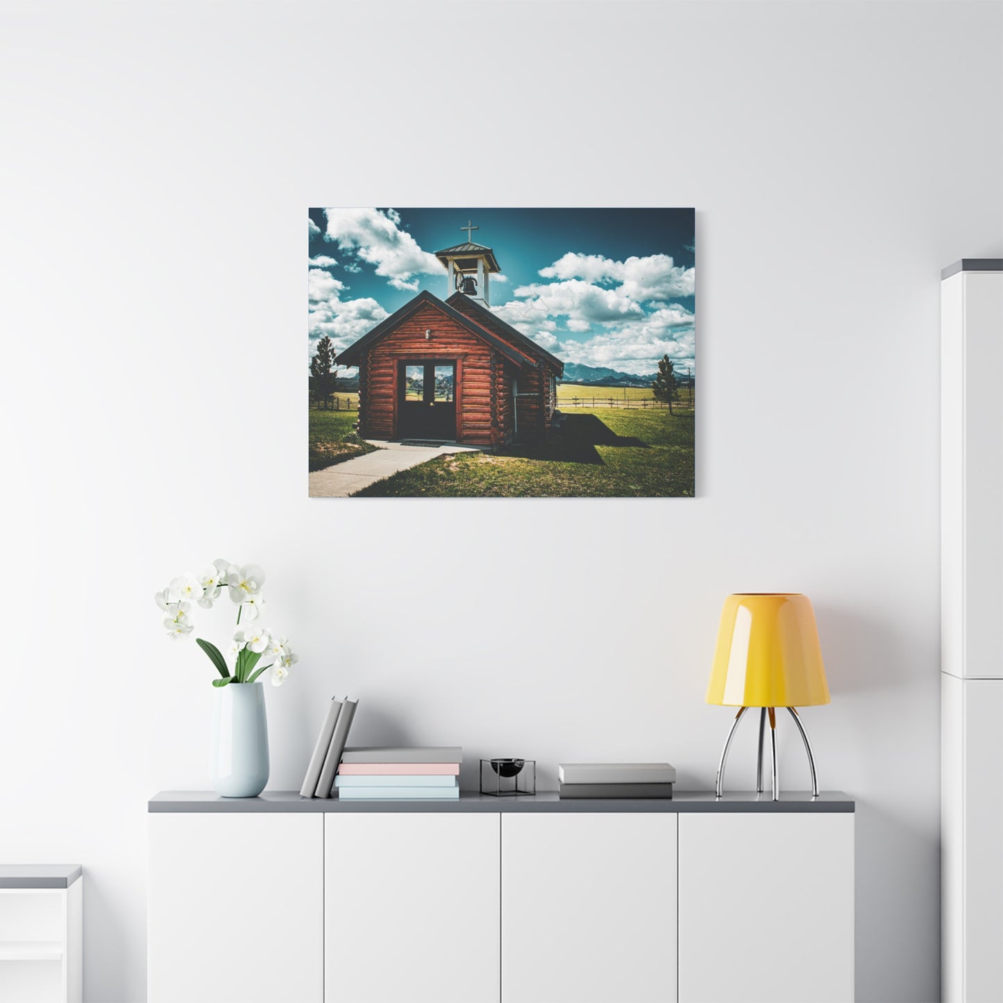 Rustic Mountain View Church Canvas