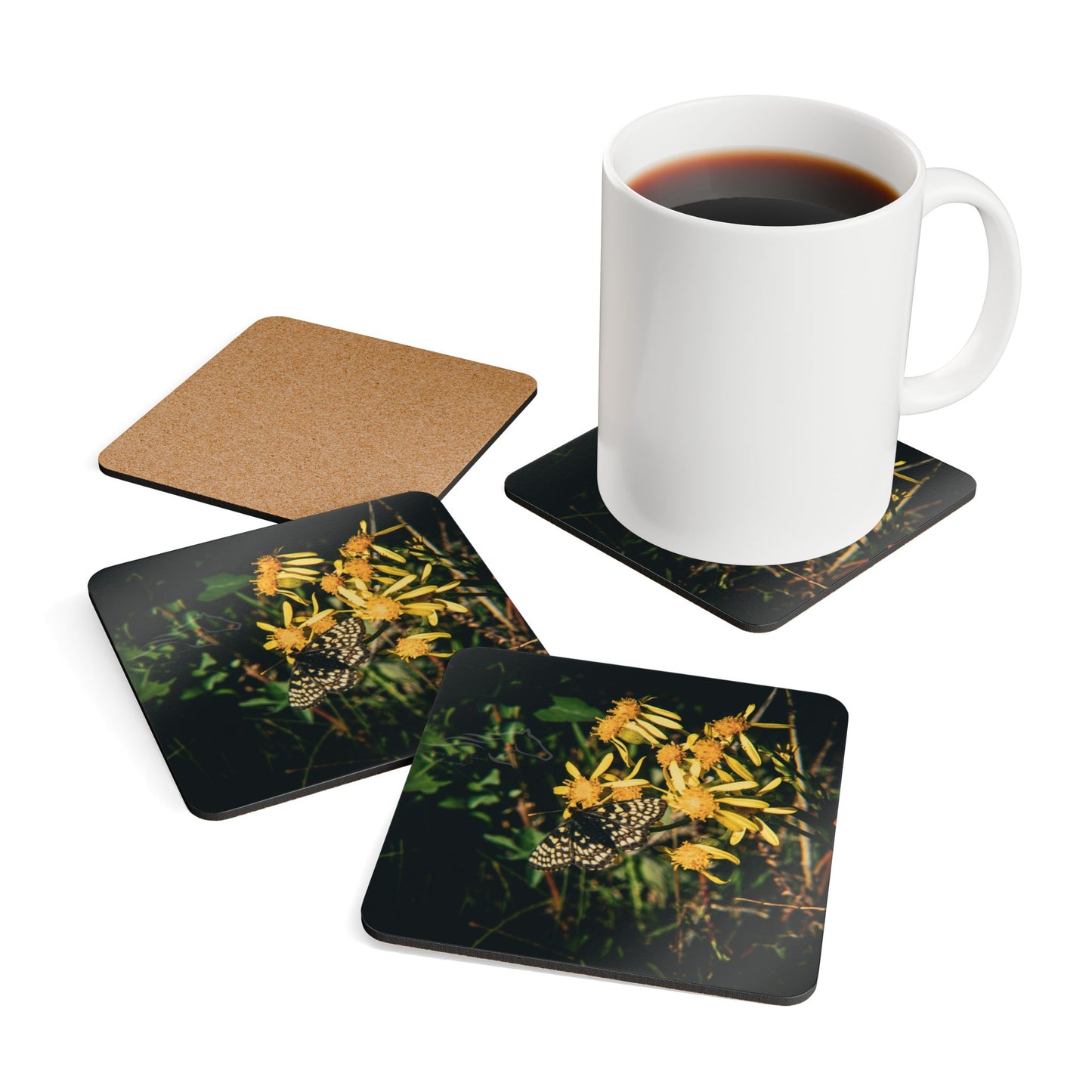 Checkerspot Butterfly Cork Coaster Set