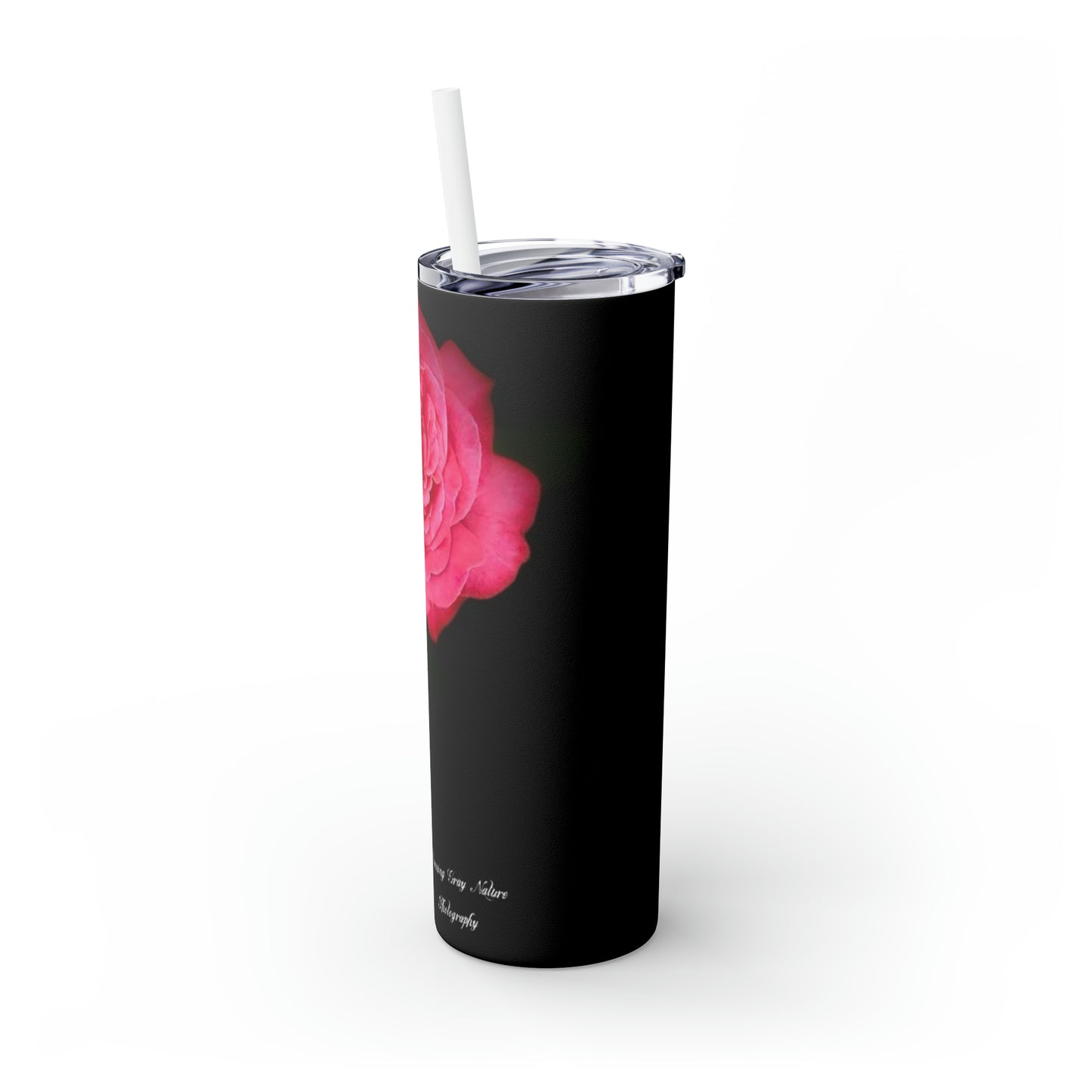 Pink Peace Rose Skinny Tumbler with Straw, 20oz