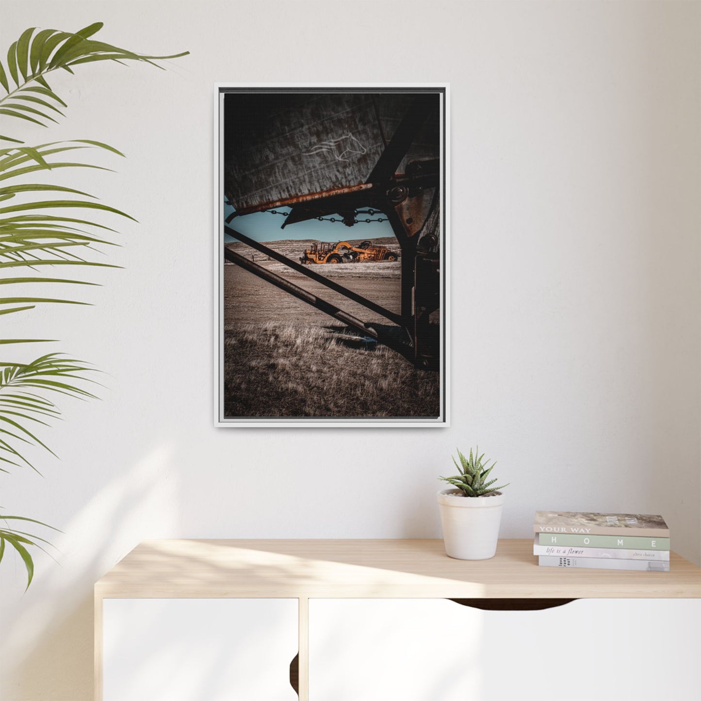 Rustic Yellow John Deer Framed Canvas