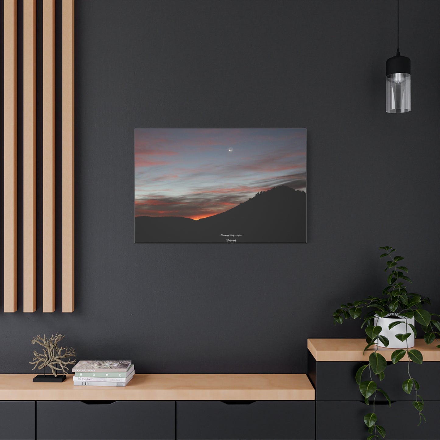 Christmas Tree Hill with the Sunrise and the Moon Canvas Matte Prints, Stretched, 1.25"