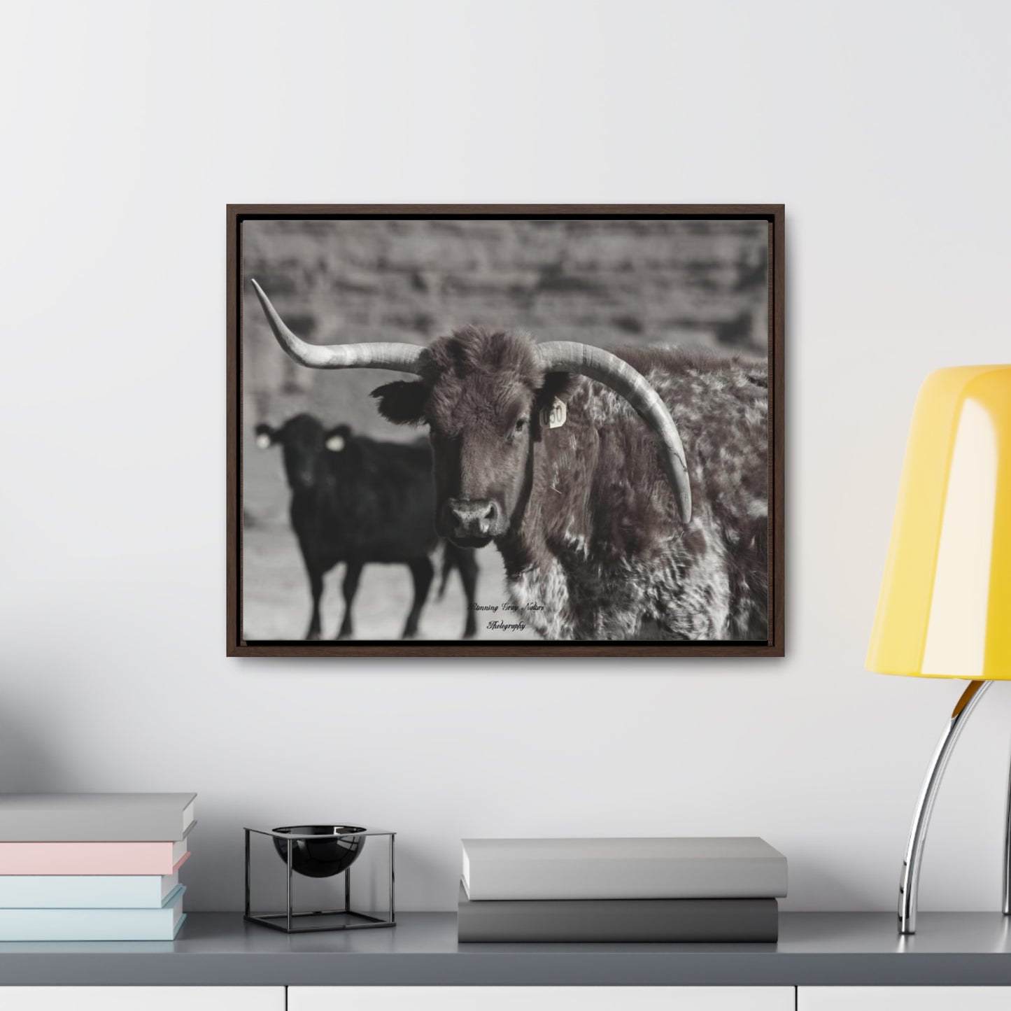 Black and White Mismatch Long Horn Gallery Canvas Wraps, Horizontal Frame