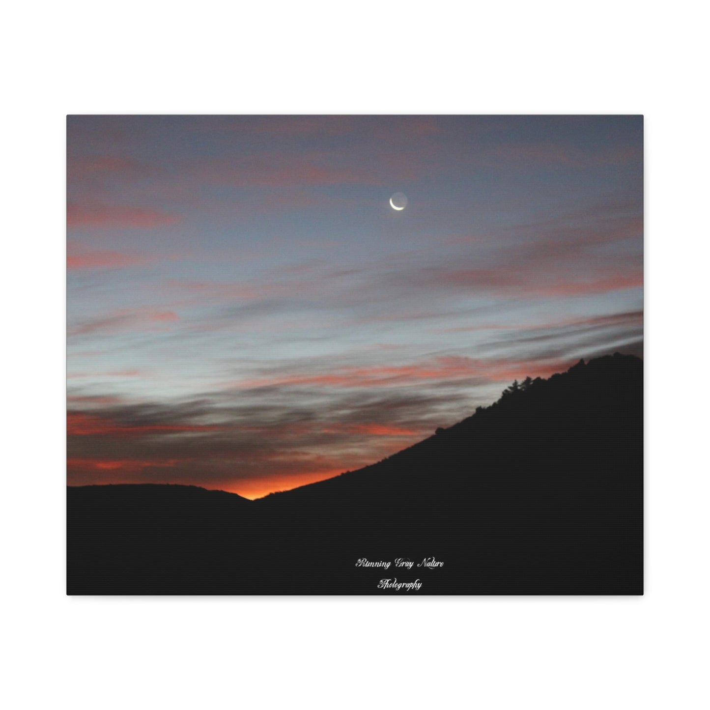 Christmas Tree Hill with the Sunrise and the Moon Canvas Matte Prints, Stretched, 1.25"