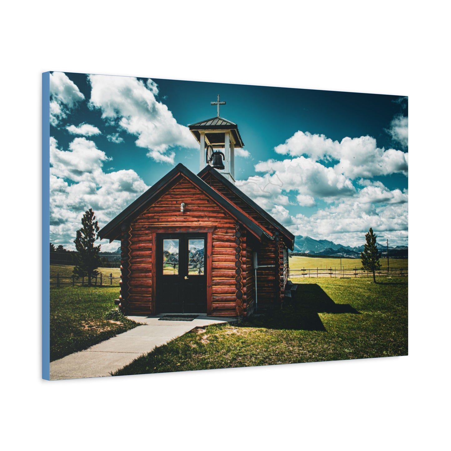 Rustic Mountain View Church Canvas